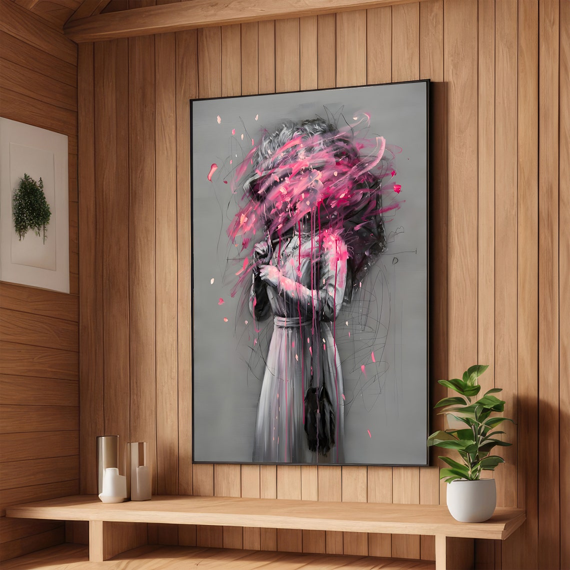 Woman With Pink Paint Explosion Head Abstract Drip Art Poster
