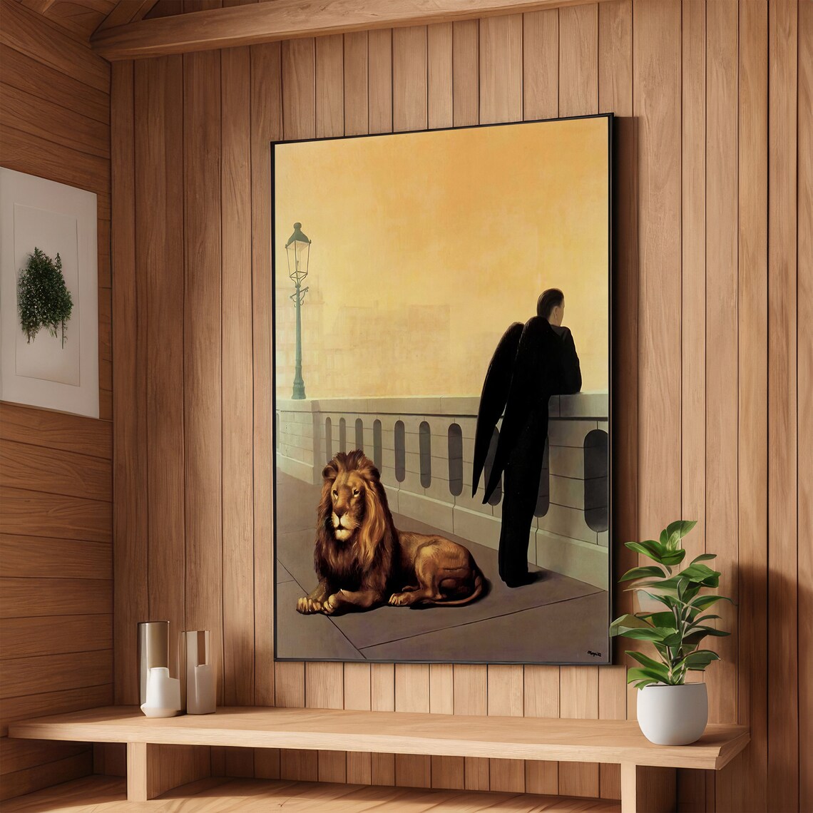 The Black Angel Winged Man and Lion on the Golden Bridge Poster