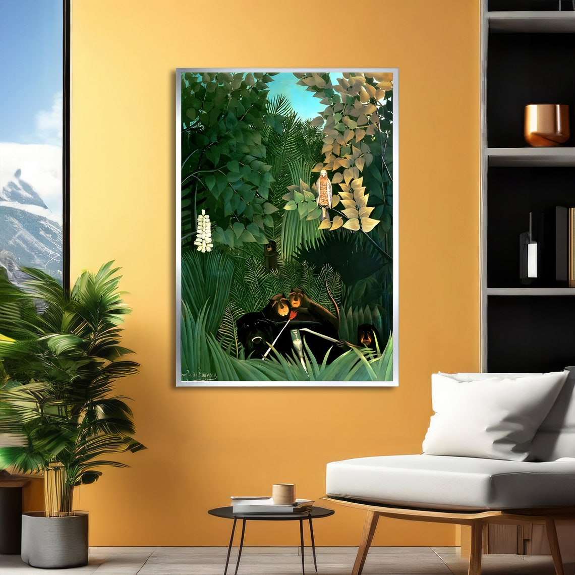 Rousseau Jungle with Monkeys and Tropical Bird Naive Art Poster - Image 2