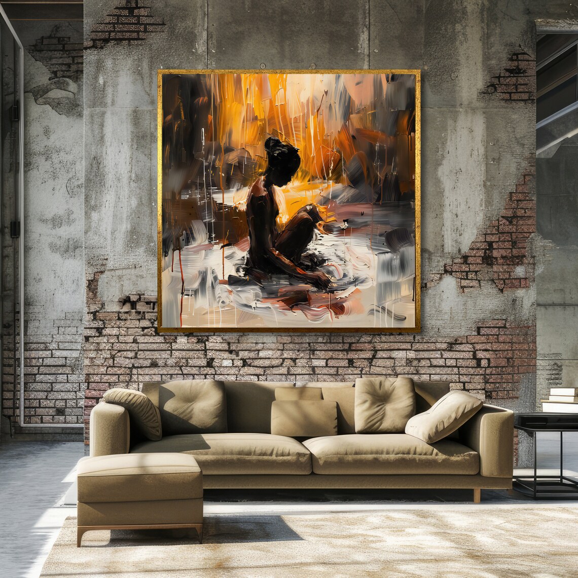 Abstract Emotional Silhouette of a Seated Woman Bold Art Poster - Image 3