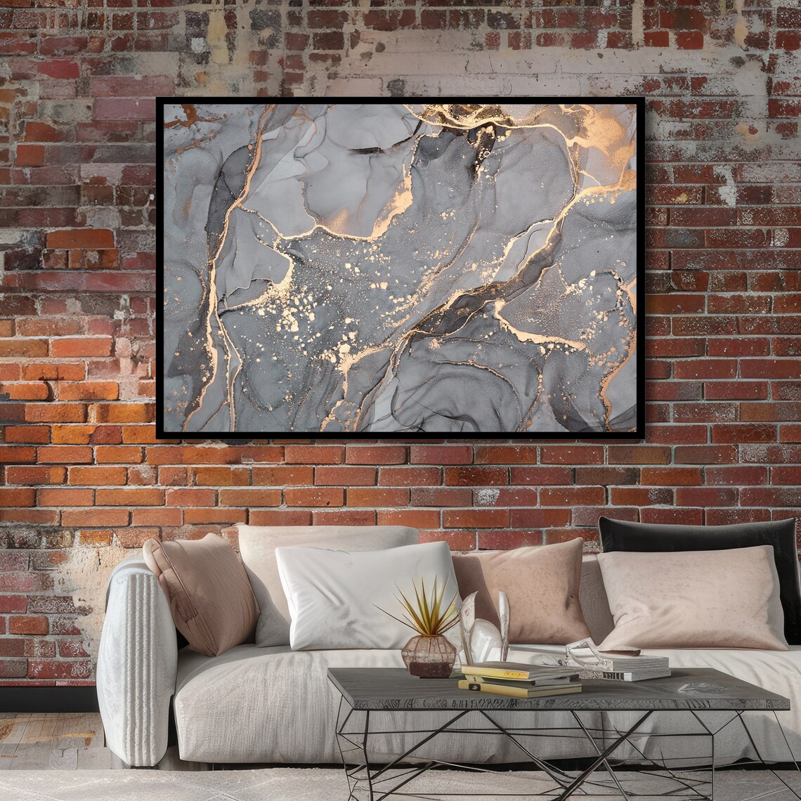 Abstract Gold And Grey Marble Art Luxury Marble Elegant Wall Decor Ready To Hang - Image 4