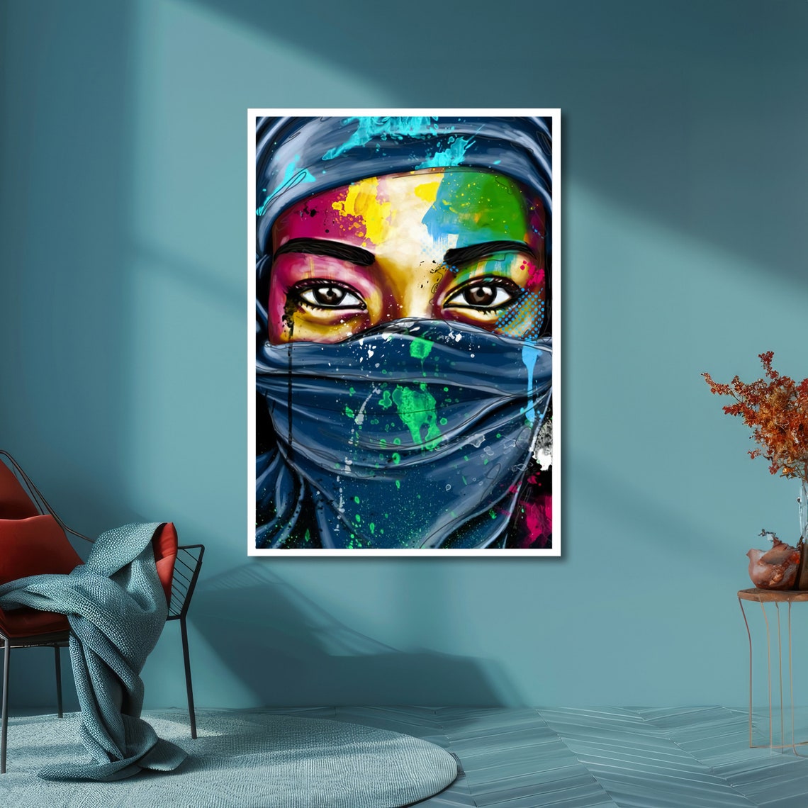 Veiled Woman Rainbow Eyes Graffiti Portrait Street Art Poster - Image 2