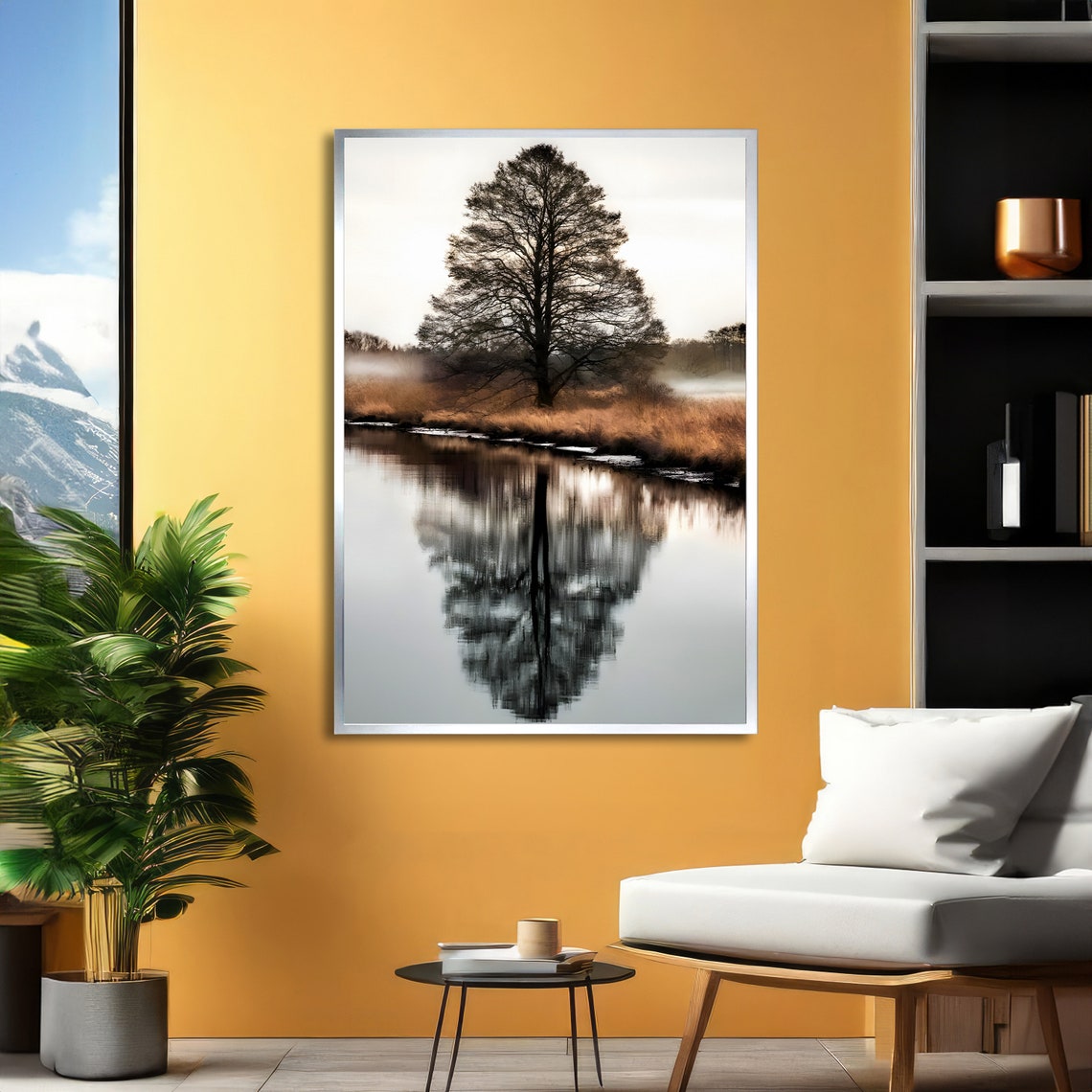 Solitary Tree Reflected in a Calm Lake on a Misty Morning Poster - Image 2