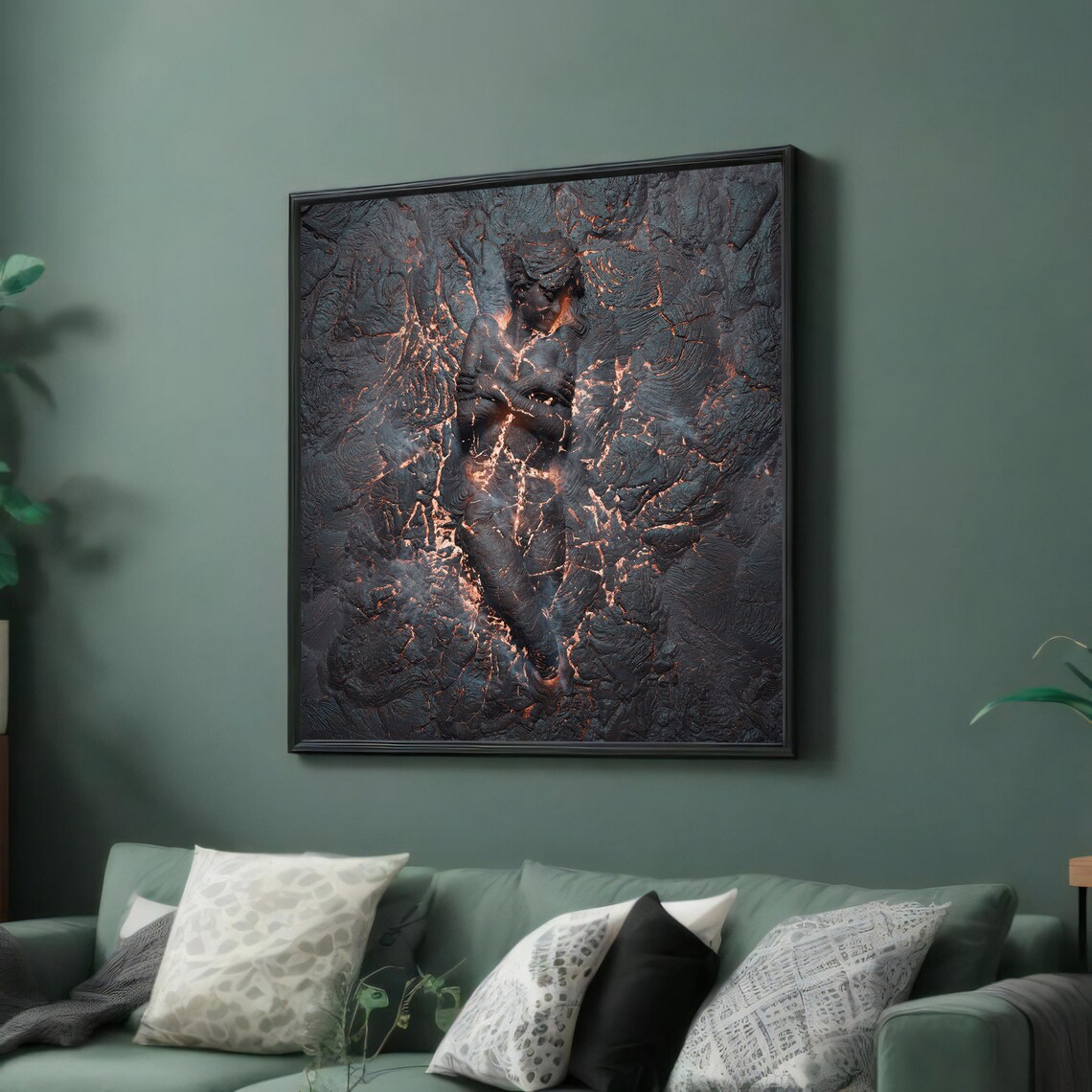 Molten Lava Embrace Couple Textured Dark Volcanic Rock Poster