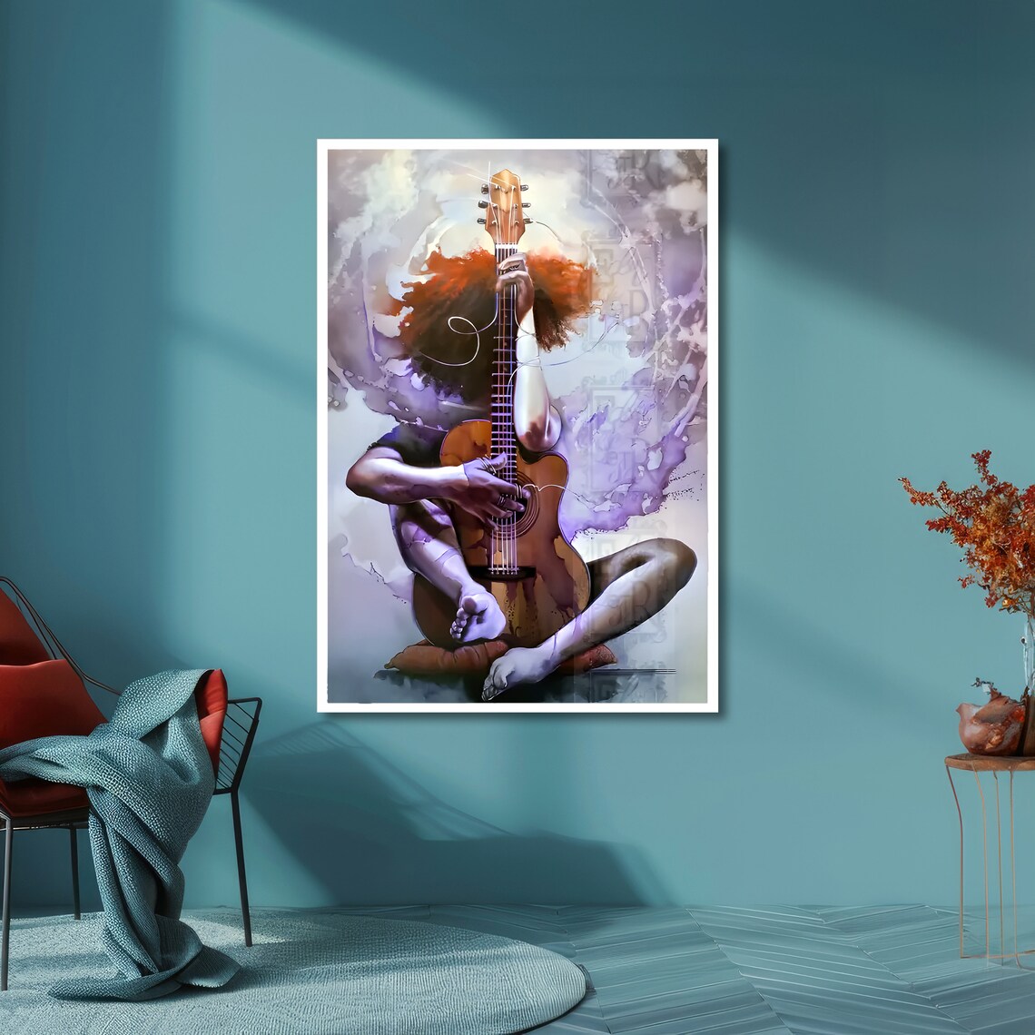 Watercolor Woman with Guitar Purple Dream Musician Art Poster - Image 6