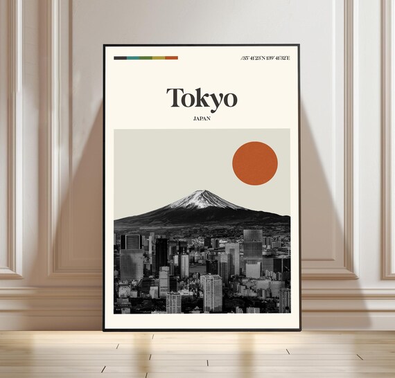 Tokyo Japan Mount Fuji Rising Over City Skyline Boho Travel Poster