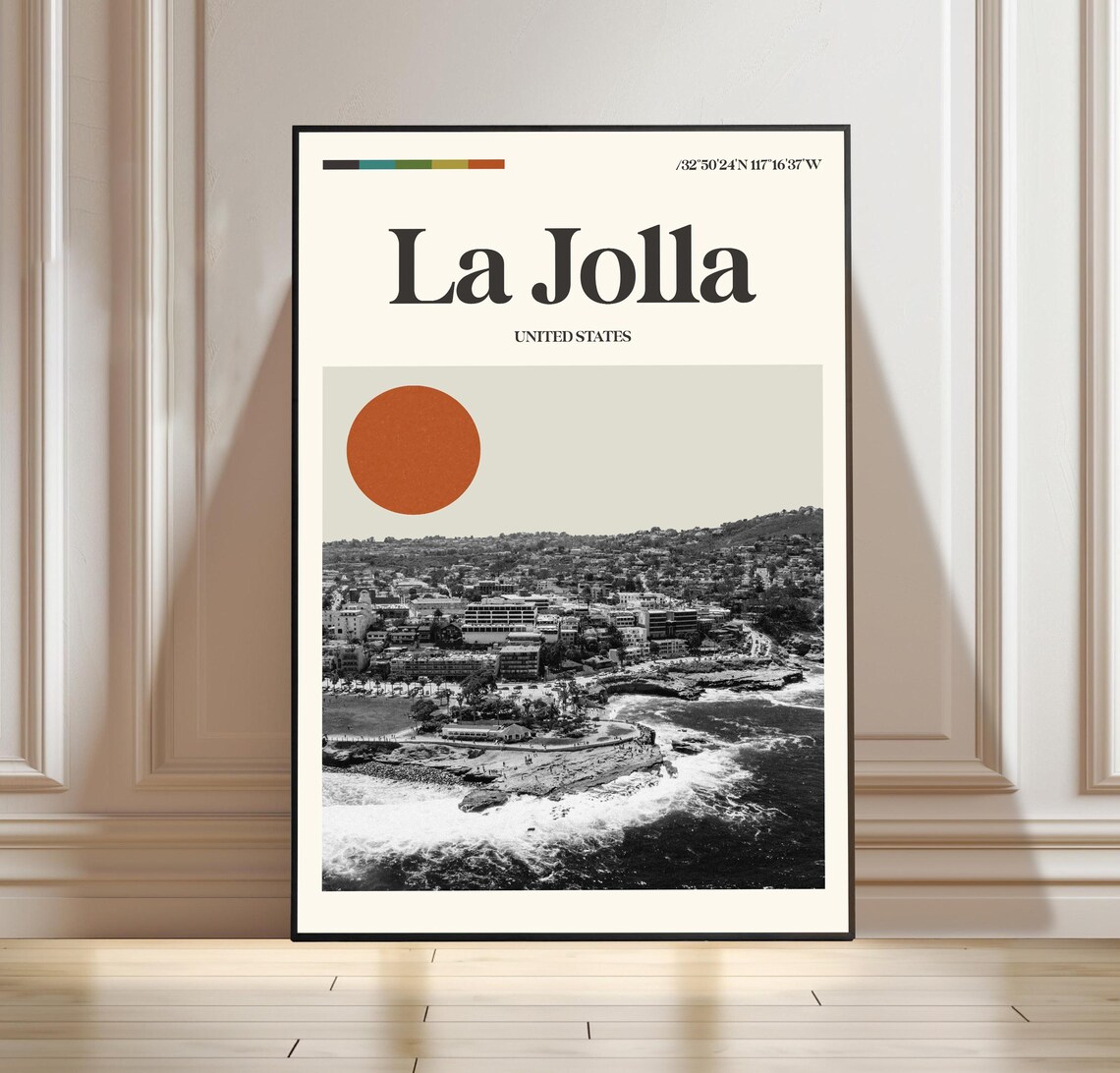 La Jolla United States Retro Travel Poster Coastal Surf Town