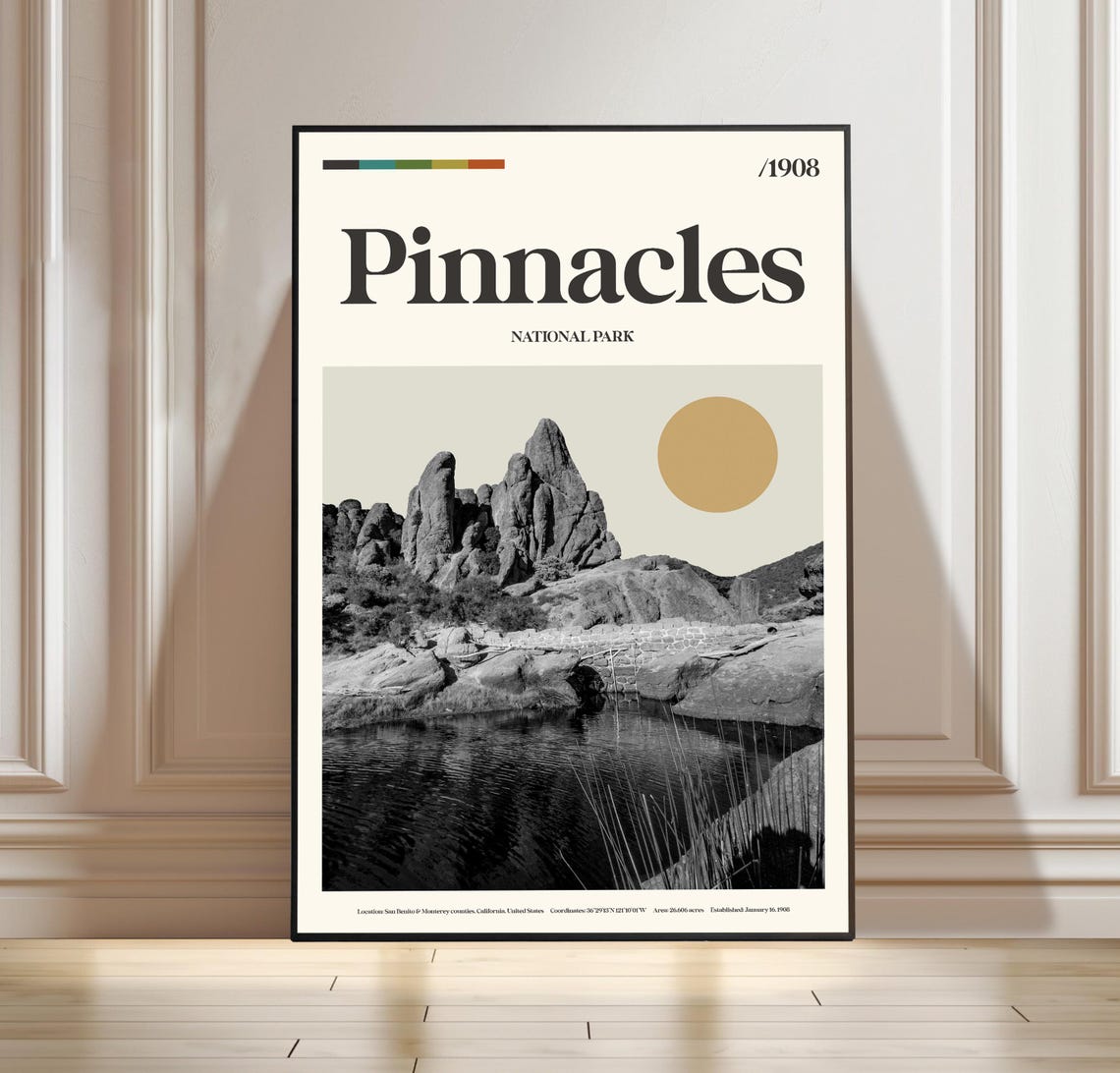 Pinnacles National Park 1908 Retro Minimalist Travel Art Poster