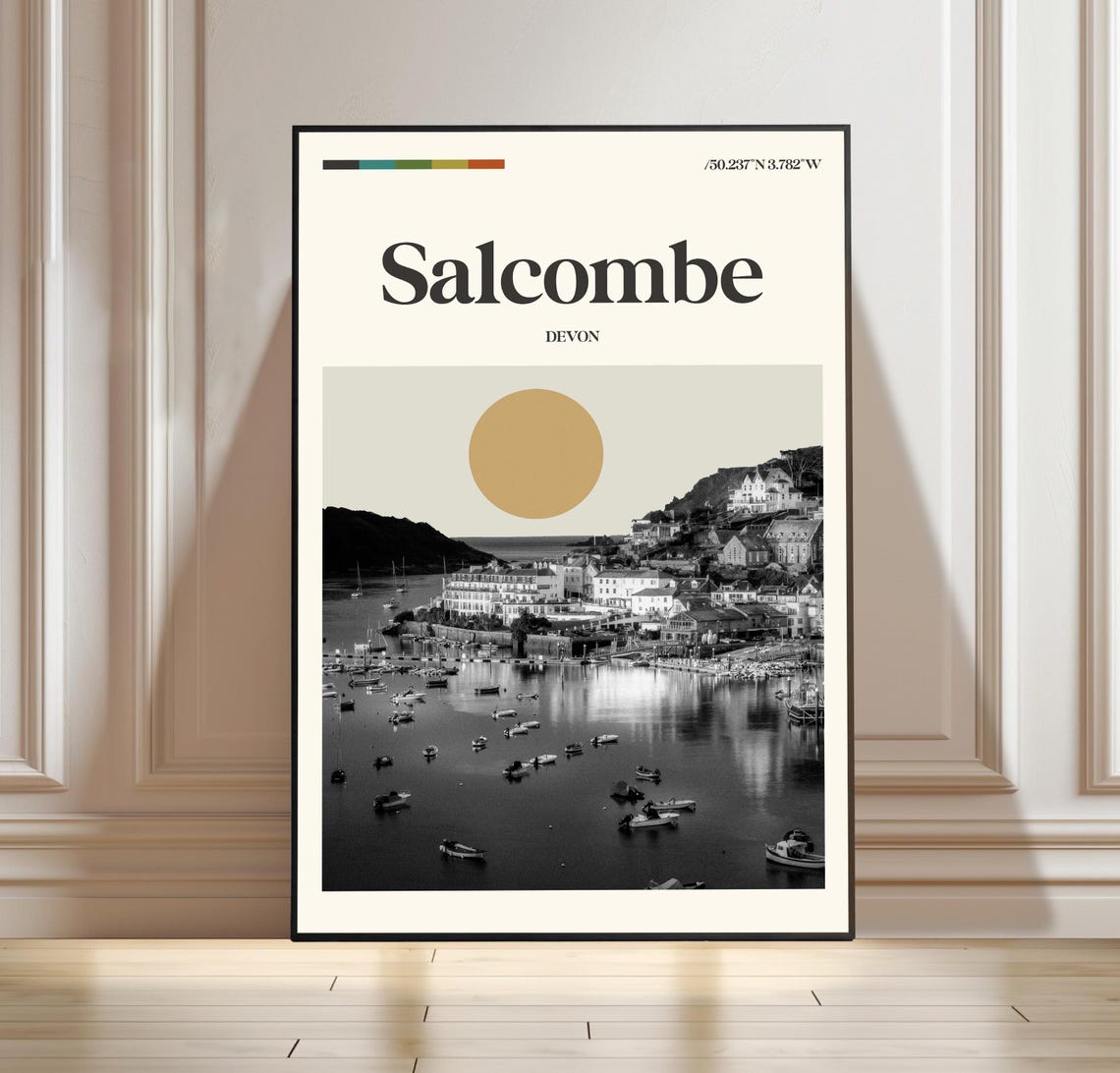 Vintage Salcombe Devon Harbor Boats England Coast Travel Poster
