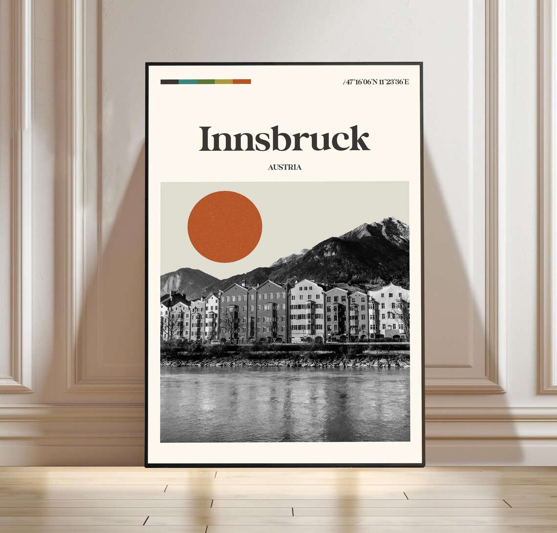 Innsbruck Austria Mountain Cityscape Minimalist Travel Poster