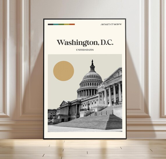Washington DC Travel Poster US Capitol Building Landmark Photo Art