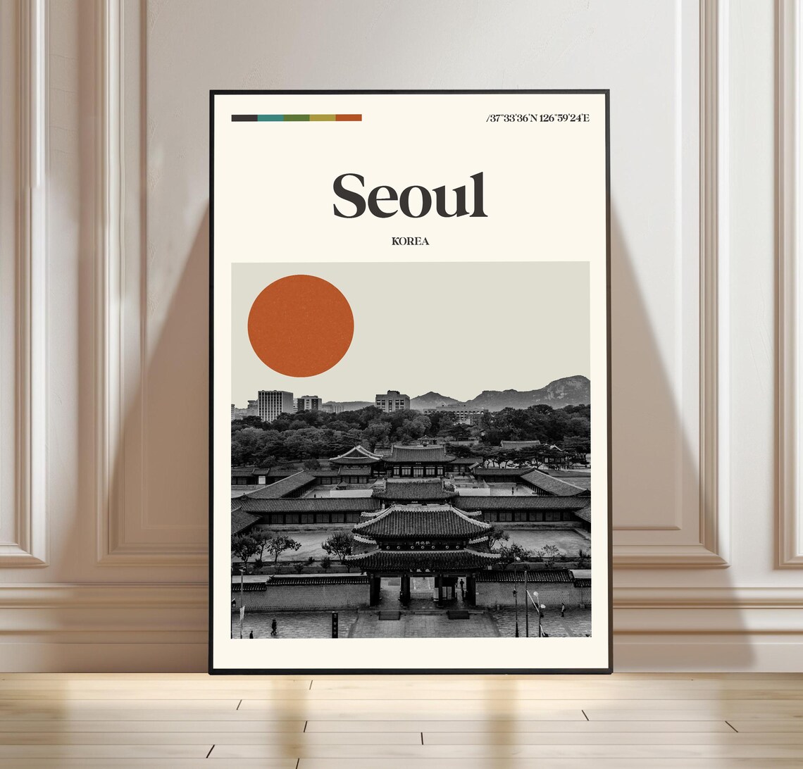 Seoul Korea Palace Courtyard With Sun Minimalist Travel Poster