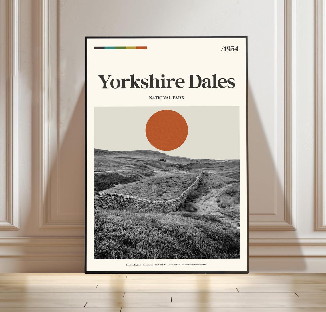 Yorkshire Dales National Park England 1954 Vintage Travel Poster