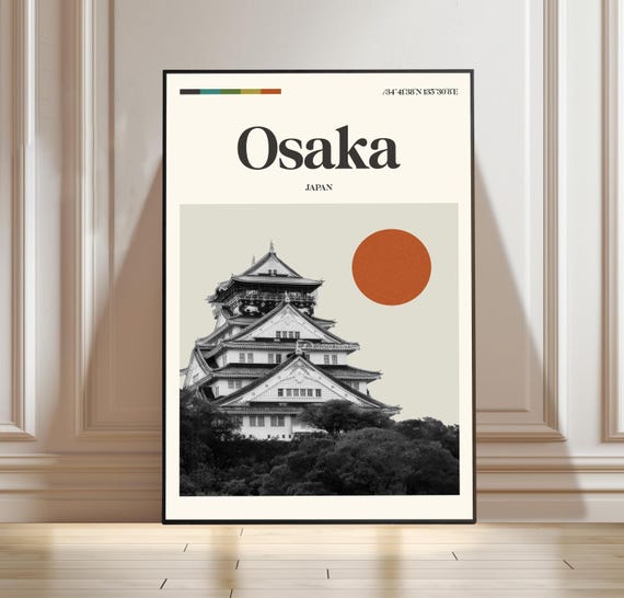 Osaka Poster Japan Travel Print Cityscape Gift Cherry Blossom Wall Art