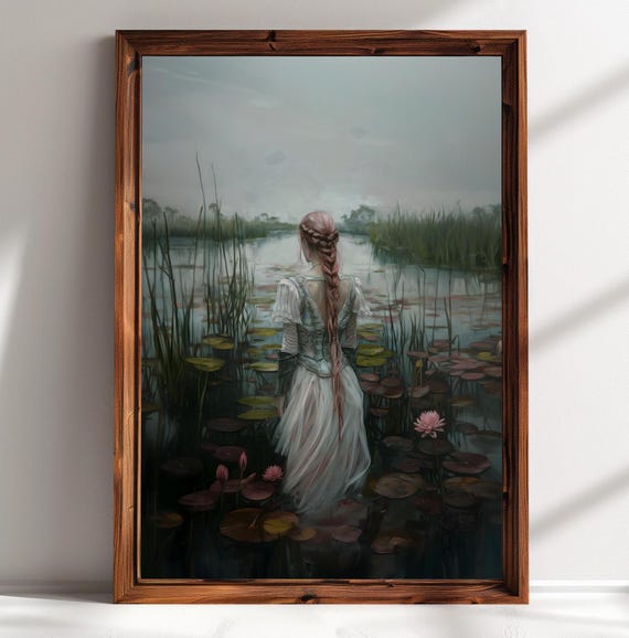 Ophelia Dark Academia Print The Lake Goth Moody Victorian Wall Art Dark Decor Aesthetic Dark Cottagecore Gothic Prints Into Lake