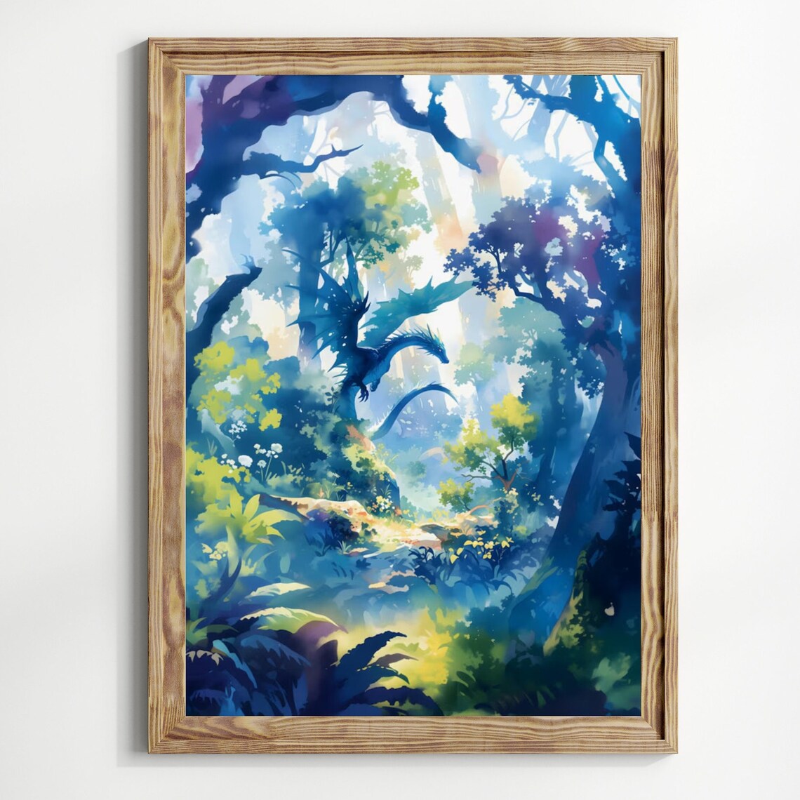 Forest Dragon Watercolor, Dark Academia Art Print