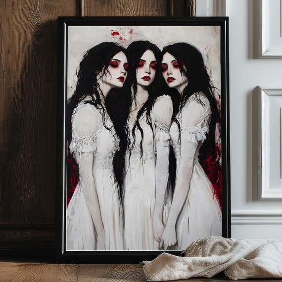 Vampire Sisters Gothic Home Decor Dark Academia Art Print Dark Art Occult Poster Vampire Gothic Home Decor Gothic Prints Witchy