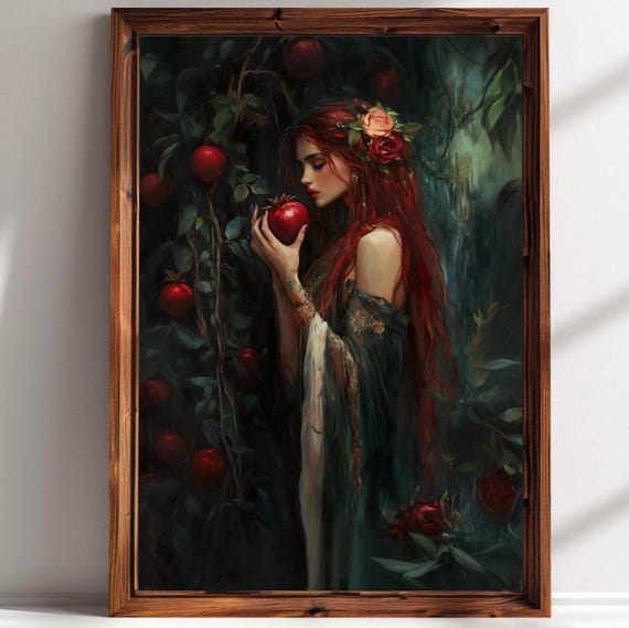 Persephone With Pomegranate, Dark Academia Art Print