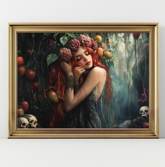 Persephone In Underground Wall Art Dark Academia Print Moody Victorian Wall Art Cottagecore Greek Goddess Greek Mythology Art Floral