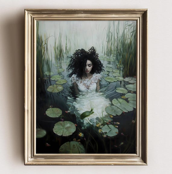 Black Ophelia Dark Academia Print The Lake Goth Moody Victorian Wall Art Dark Decor Aesthetic Black Girls Art Gothic Prints