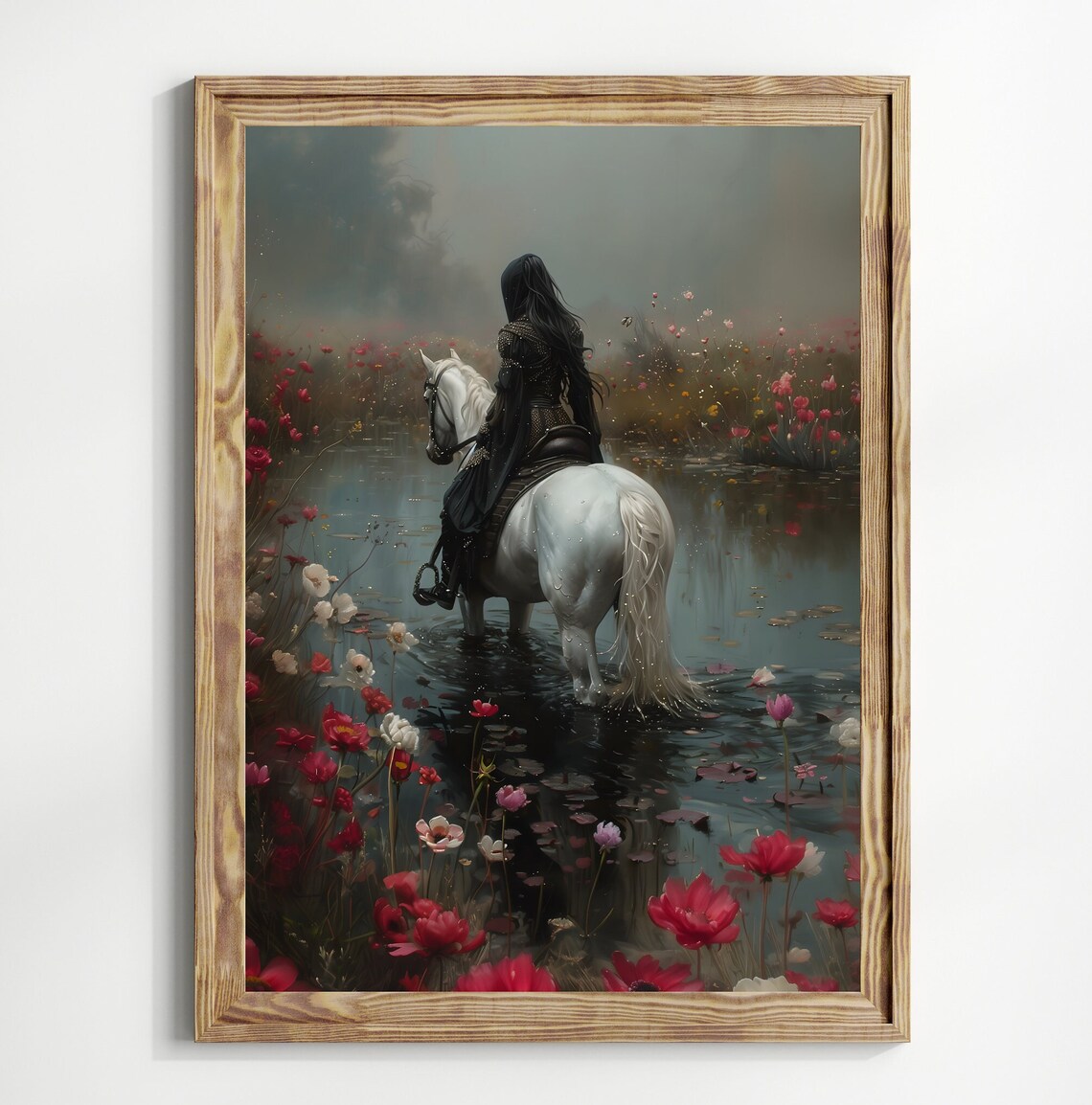 Horse Into Lake Dark Academia Gothic Art Print
