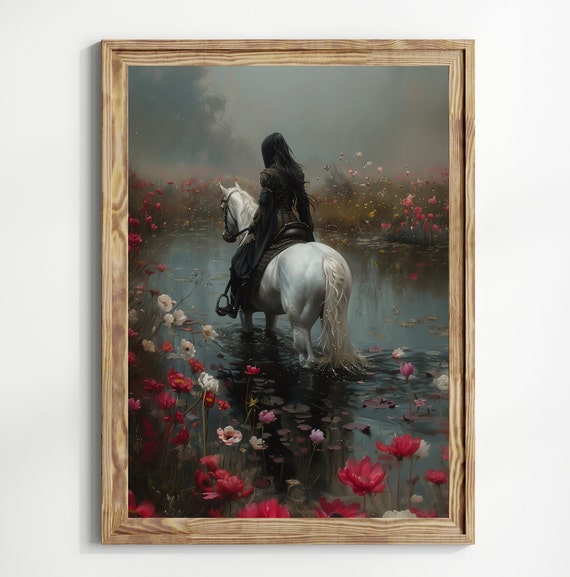 Horse Into Lake Dark Academia Gothic Art Print
