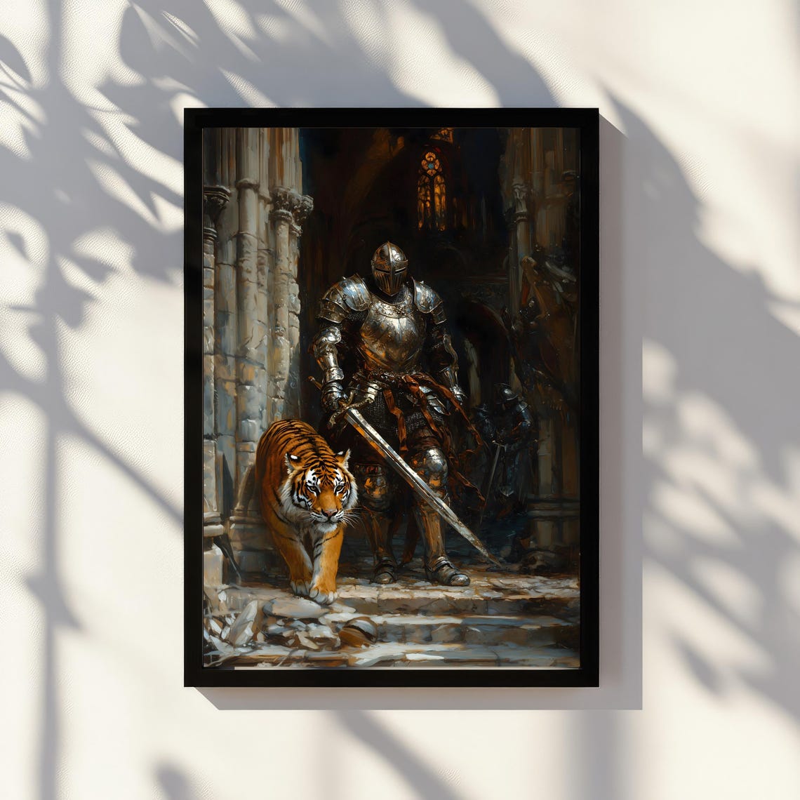 Medieval Knight With Tiger Companion Castle Gate Dark Fantasy Poster - Image 2