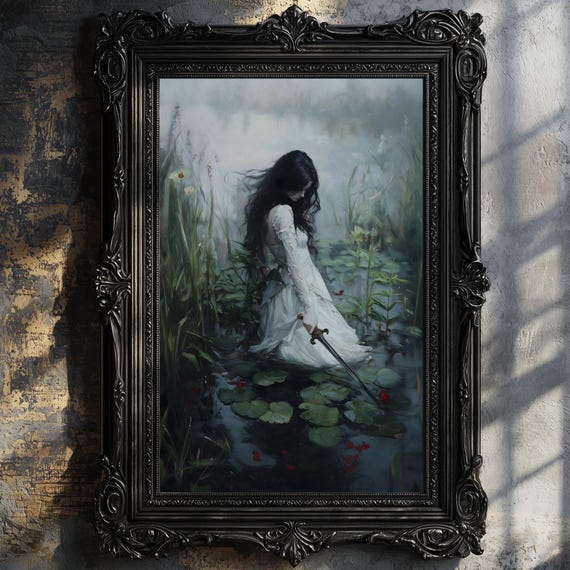 Ophelia Dark Academia Print The Lake Goth Moody Victorian Wall Art Dark Decor Aesthetic Dark Cottagecore Gothic Prints Into Lake