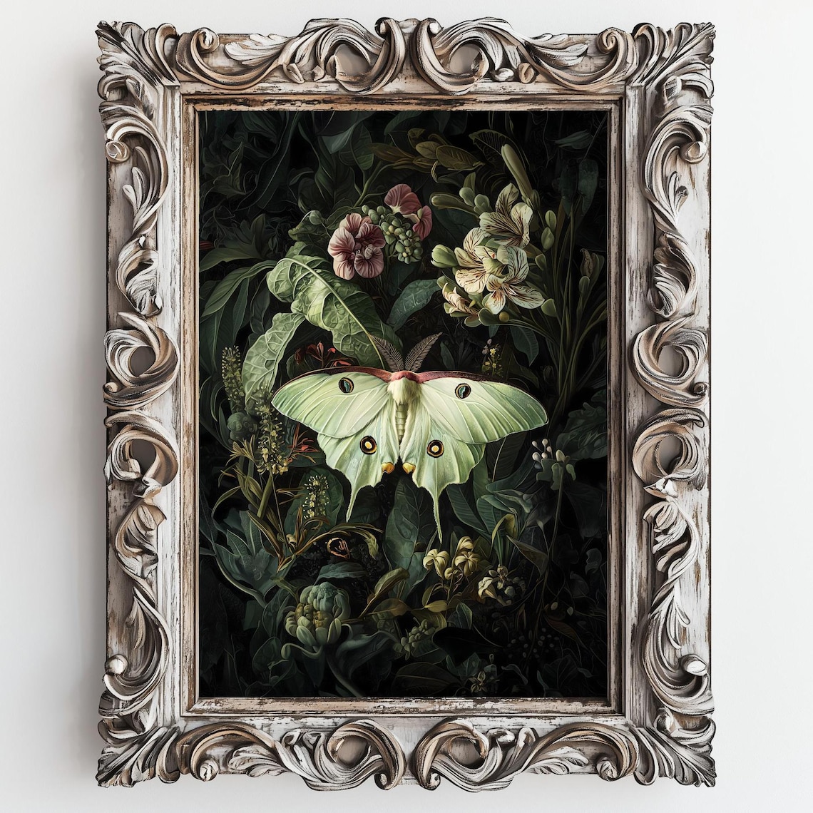 Luna Moth Dark Botanical Art Print, Whimsigoth Style - Image 3