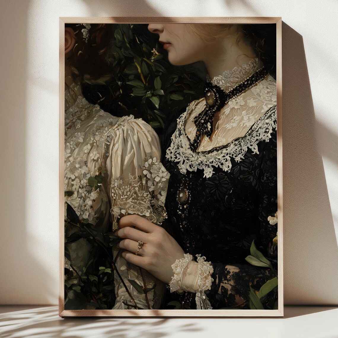 Two Women in Victorian Lace Dresses Intimate Moody Portrait Poster - Image 3