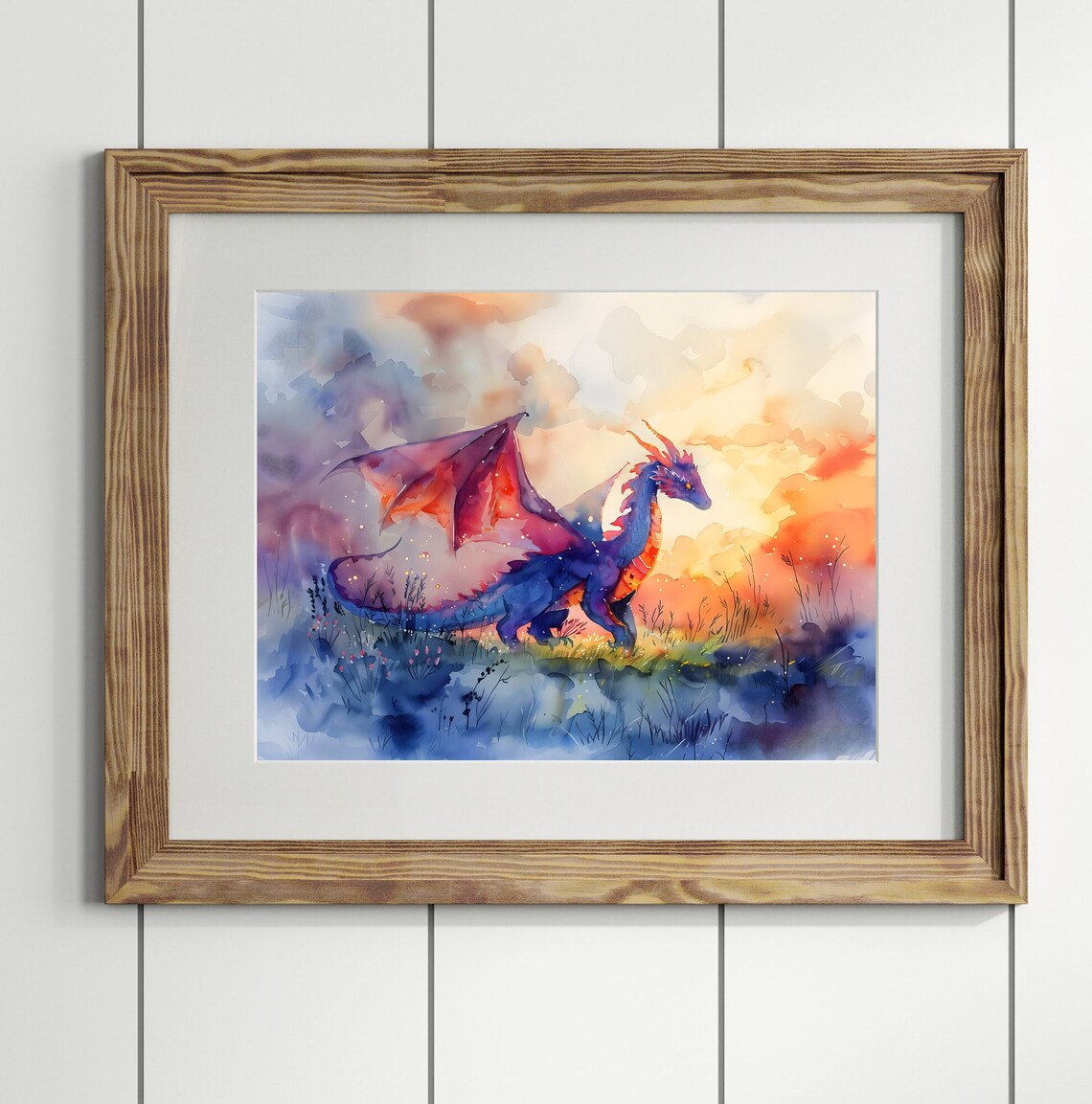 Nursery Dragon With Wildflowers Watercolor Art Print - Image 2