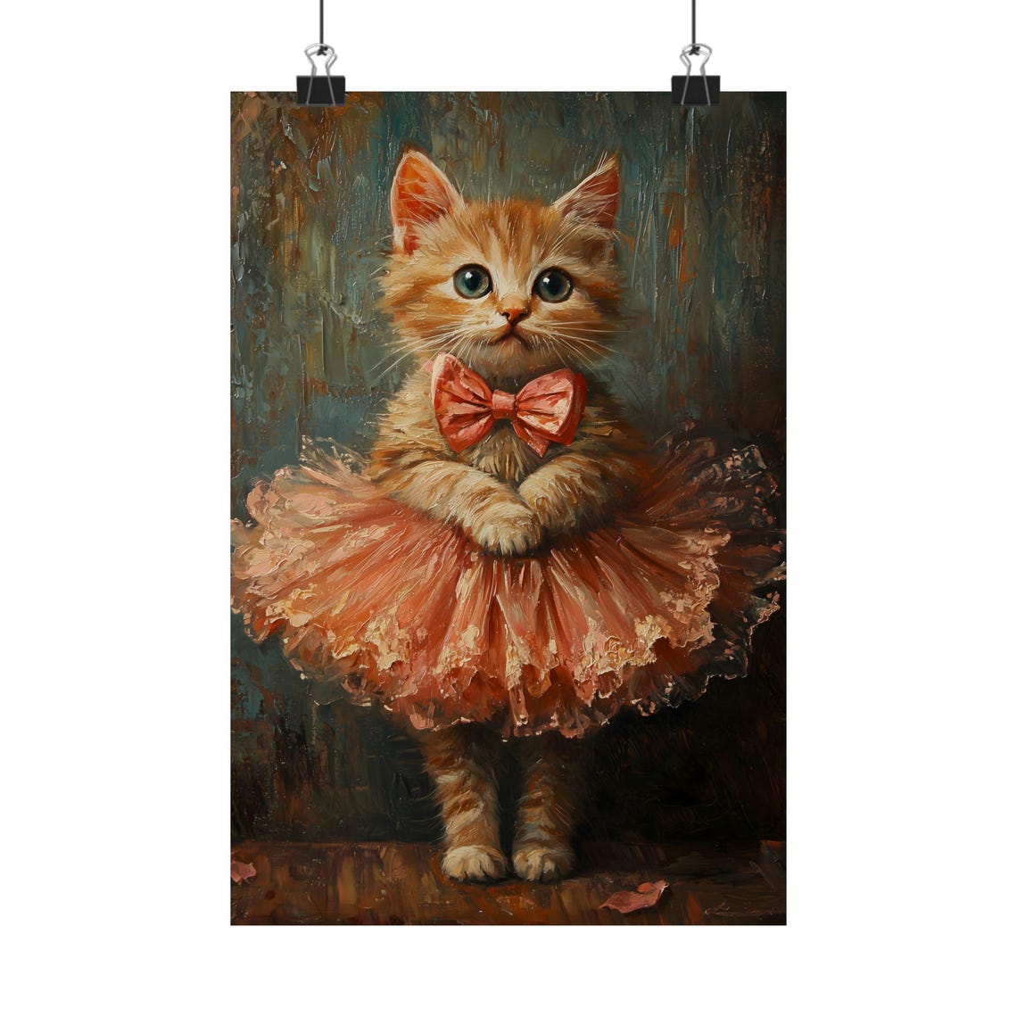Ginger Kitten Coral Tutu Red Bow Ballerina Cat Vintage Painting Print - Image 2