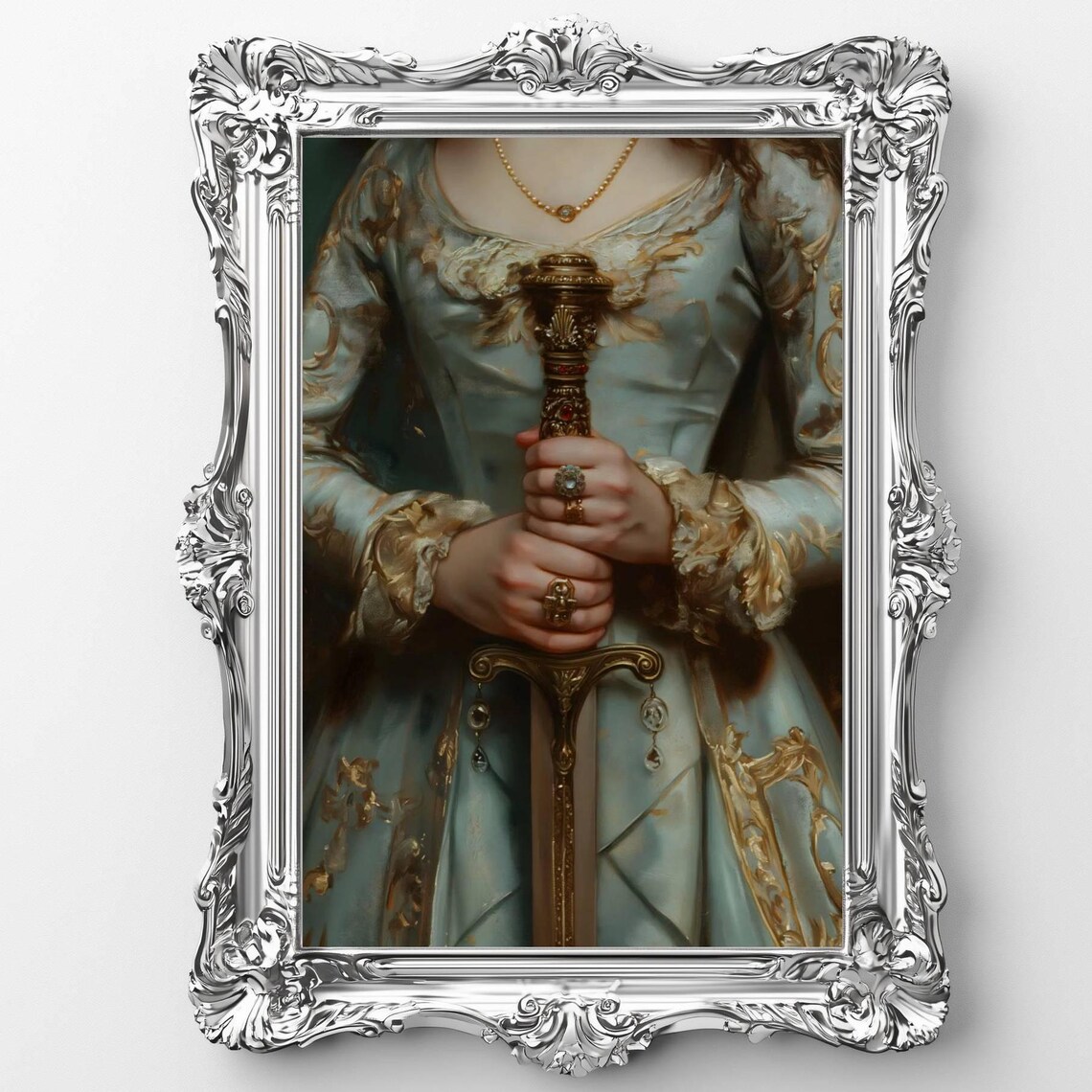 Victorian Lady Ornate Sword Hilt Gown Detail Dark Academia Print
