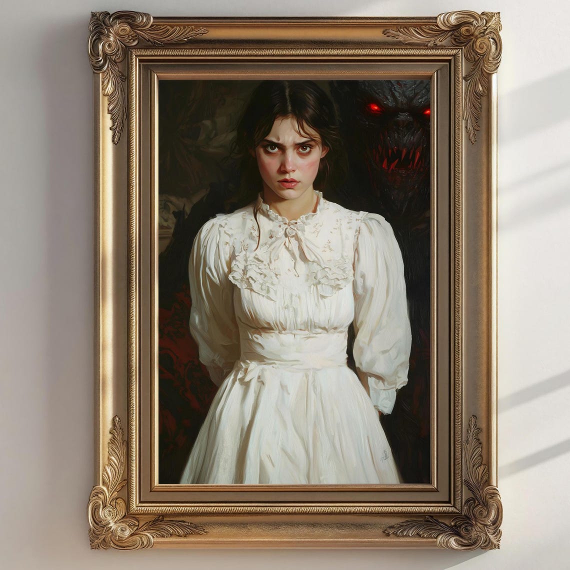 Gothic Girl White Dress Red Eyed Demon Dark Spooky Portrait Print - Image 2