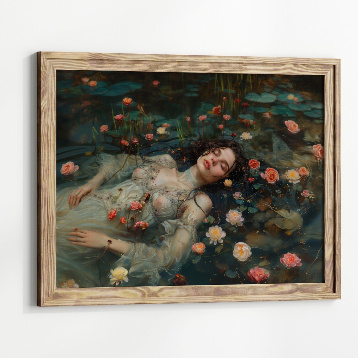 Ophelia Swimming With Flowers, Gothic Wall Art Print