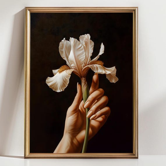 Dark Moody Iris Oil Painting Cottage Dark Academia Wall Art Botanical Flower Print Whimsigoth Decor Aesthetic Cottagecore Gothic Prints