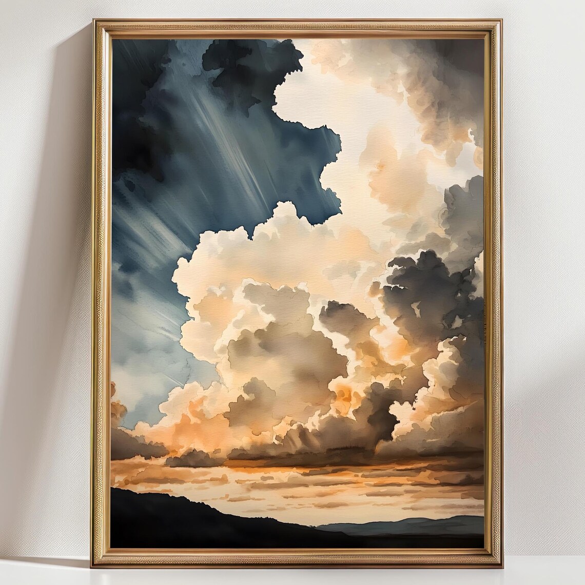 Golden Sunbeams Piercing Dark Clouds Over Silent Hills Moody Sky Poster