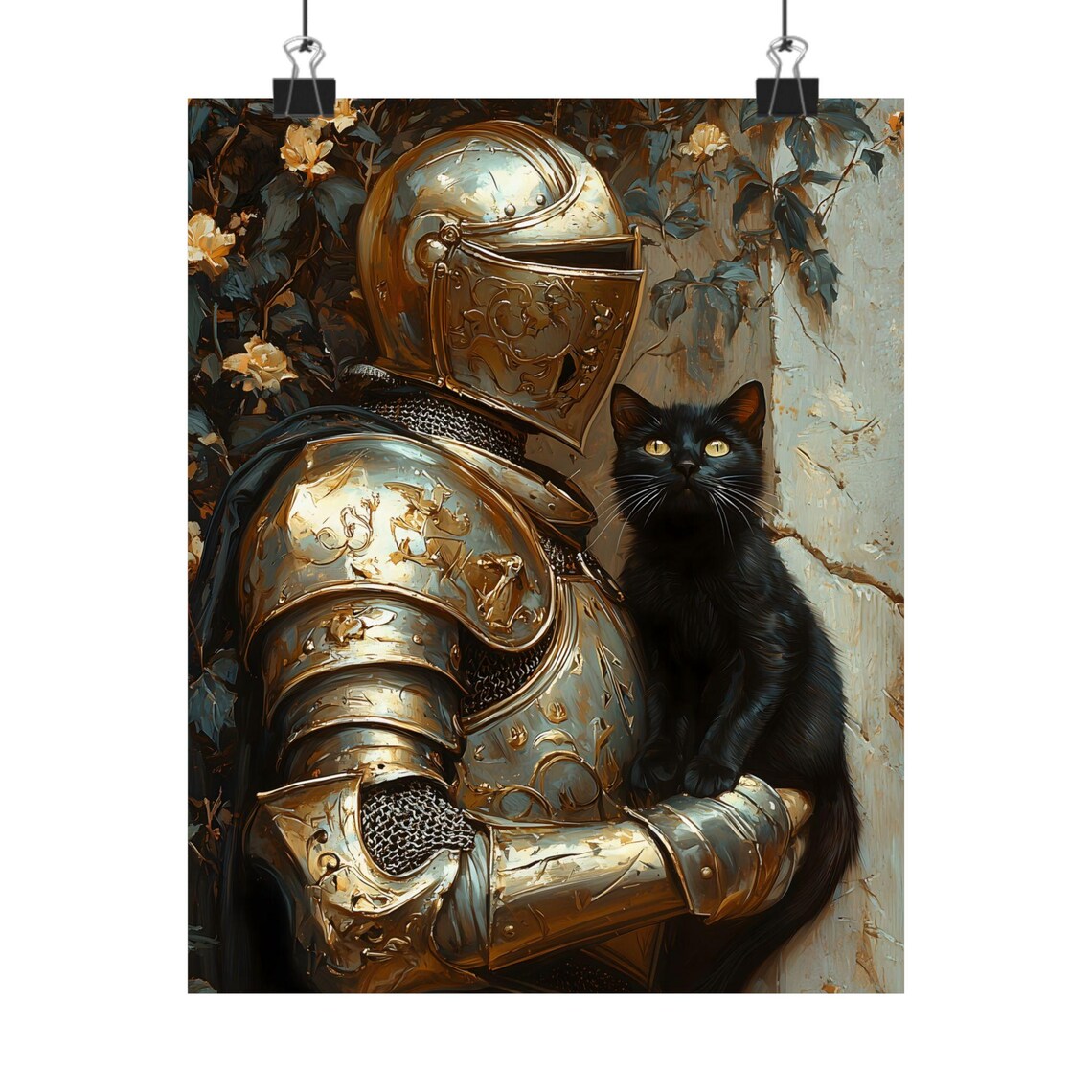 Medieval Knight With a Cat, Dark Academia Print - Image 2