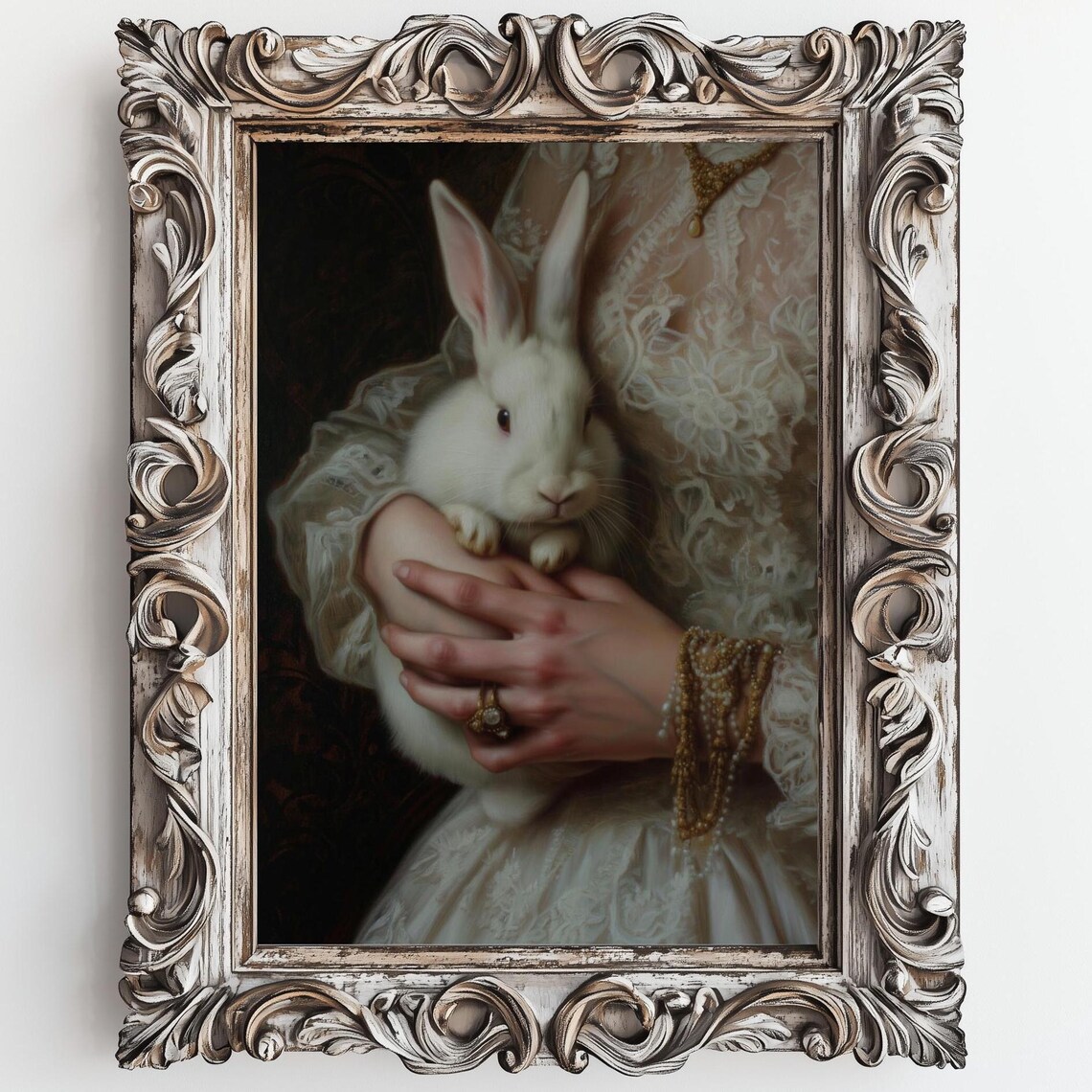 White Rabbit and Victorian Woman, Victorian Art Print