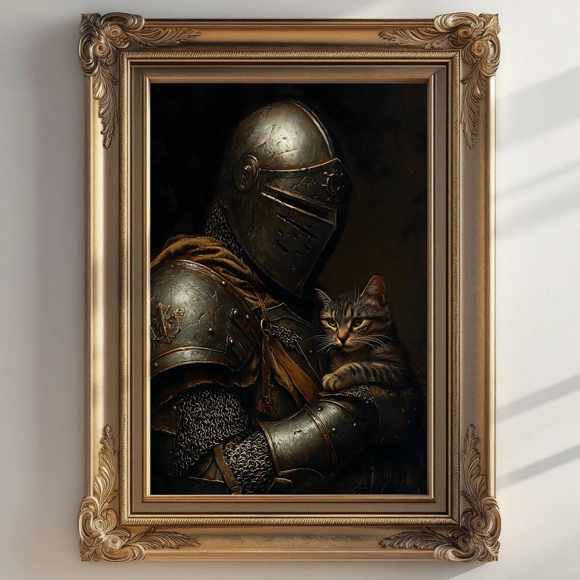 Medieval Knight With Cat, Dark Academia Art Print - Image 5