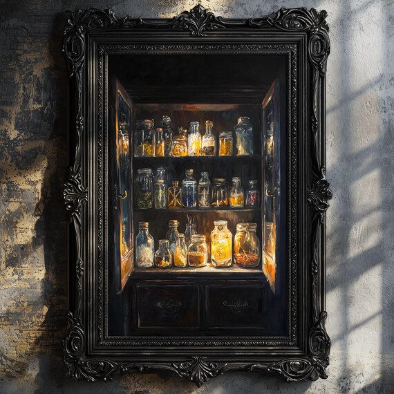 Witch Vintage Apothecary Print Dark Academia Wall Art Witch Kitchen Decor Antique Oil Painting Goth Cottagecore Aesthetic Witchy Decor