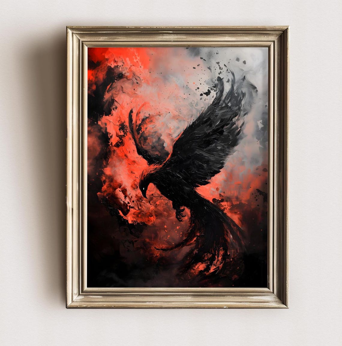 Black Phoenix Rising From Red Flames Dark Firebird Fantasy Art Poster - Image 2