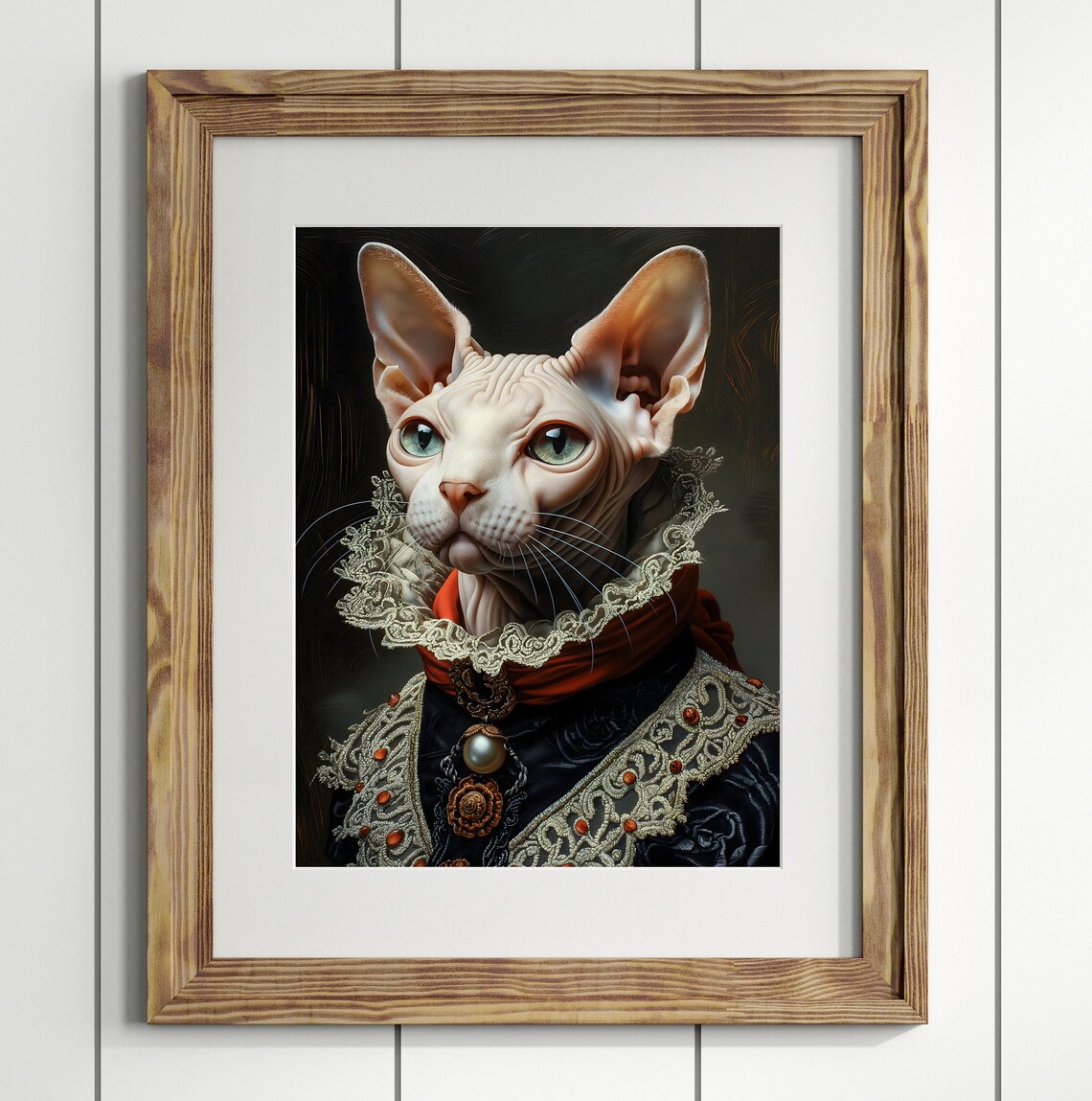 Sphynx Cat Victorian Royal Portrait Lace Collar Jewels Art Poster - Image 2