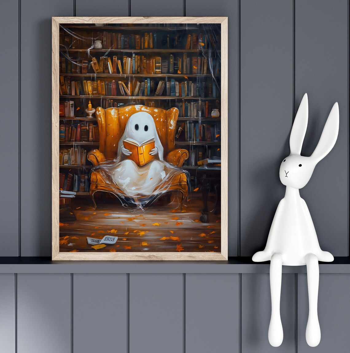 Halloween Ghost Reading a Book, Whimsical Art Print - Image 2