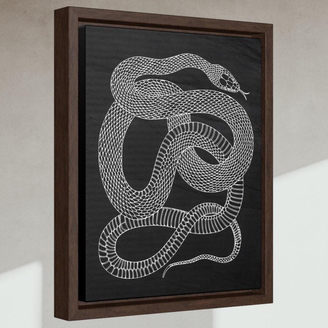 Monochrome Snake Line Art Black Canvas Serpent Illustration Print