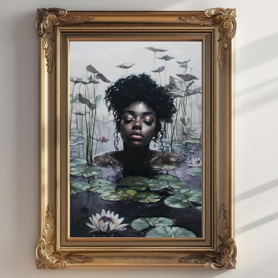 Black Ophelia Dark Academia Print The Lake Goth Moody Victorian Wall Art Dark Decor Aesthetic Black Girls Art Gothic Prints