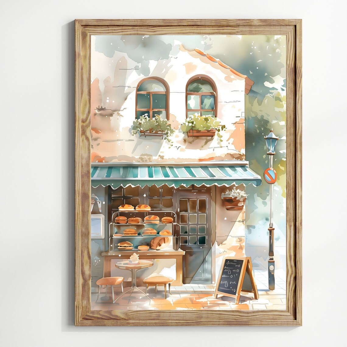 French Bakery Storefront Watercolor Parisian Street Corner Art Poster