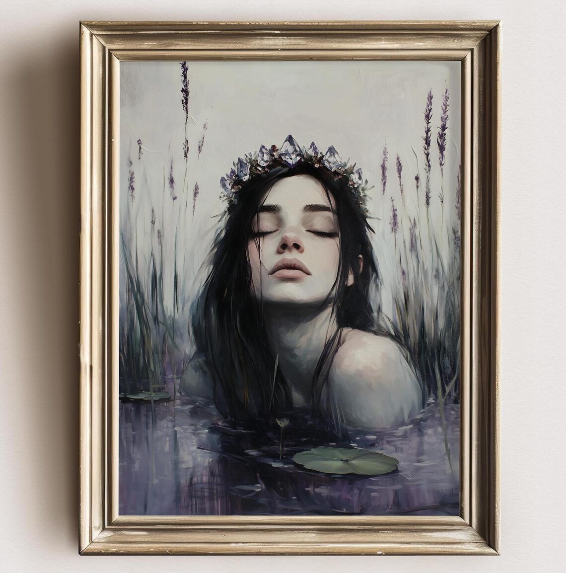 Crystal Crown Woman Purple Misty Water Reeds Dark Nymph Painting Poster - Image 2