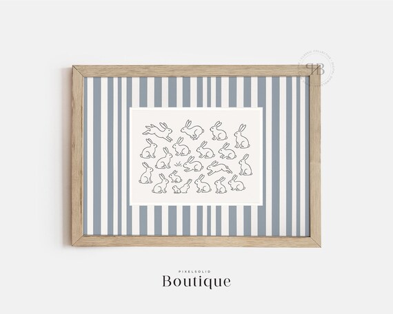 Bunny Line Art Minimalist Rabbit Group Scandinavian Art Poster