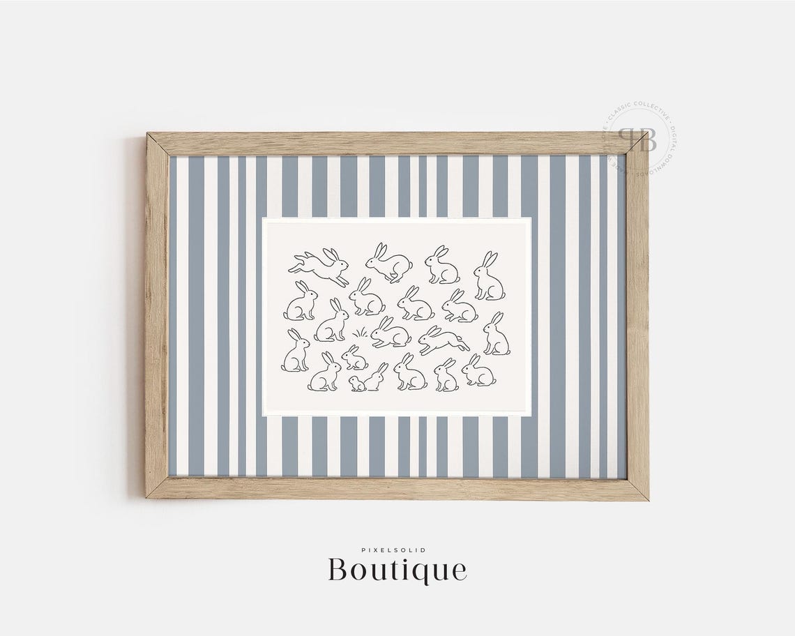 Bunny Line Art Minimalist Rabbit Group Scandinavian Art Poster